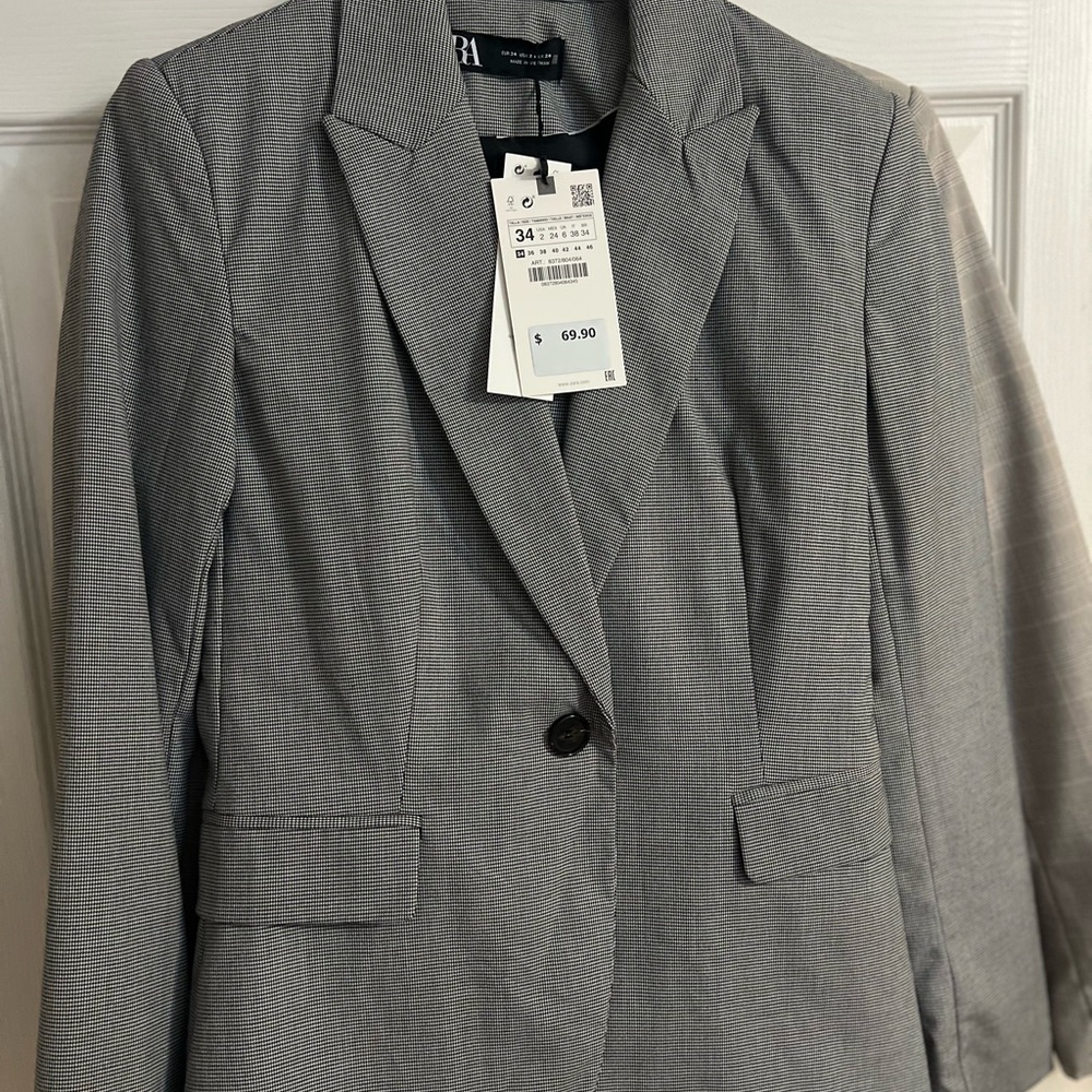 Zara Black and White Checkered Blazer and pants